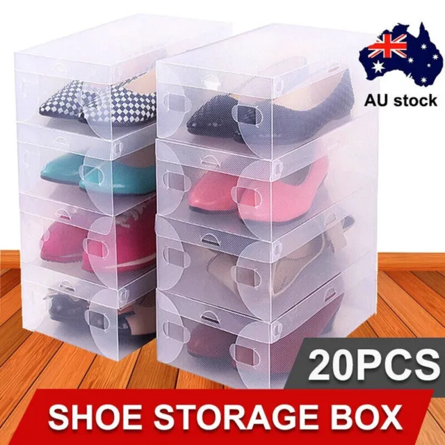 20X Transparent Clear Plastic Shoe Storage Box Foldable Stackable Case Boxes AU