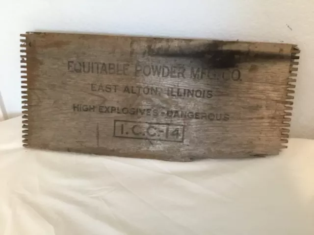 Antique  Equitable Powder Danger Explosives Ammo Crate Box Side, East Alton, Il