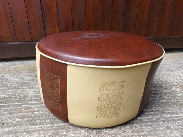 60er Vintage Hocker Sitzkissen Pouf Ottomane Kissen Kunstleder 60s Kaminhocker