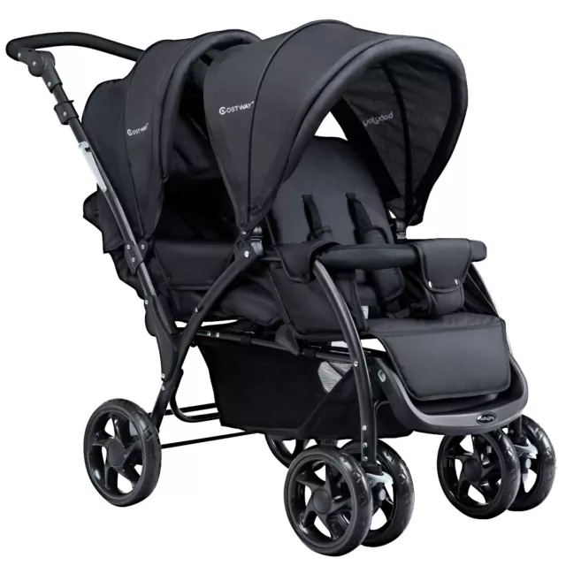 Double Seat Baby Stroller Portable Foldable Baby’s Safety Pushchair Adjustable