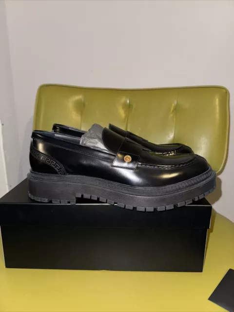 Versace Black Medusa Logo Leather Loafers 45