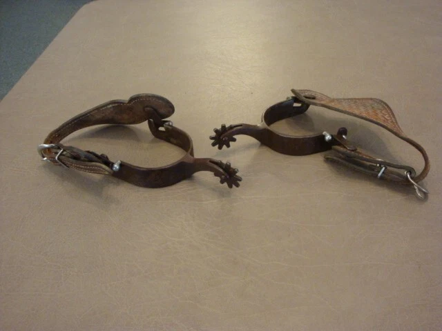 Western Cowboy Engraved Steel SPURS With Leather Straps