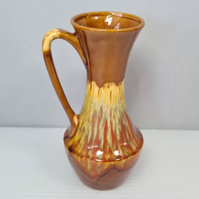 Mid Century Modern Drip Glaze Gloss Vase Jug Yellow, Brown & Orange Japan 25cm