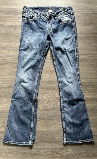 SILVER Womens Size 30x32 Suki Surplus Low Rise Boot Cut Denim Blue Jeans