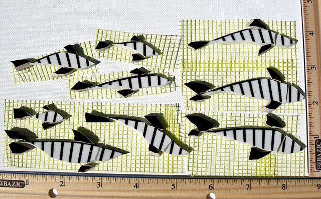 BLACK & WHITE School Of Fish Mosaic Craft Tile Broken Cut China Plate ...