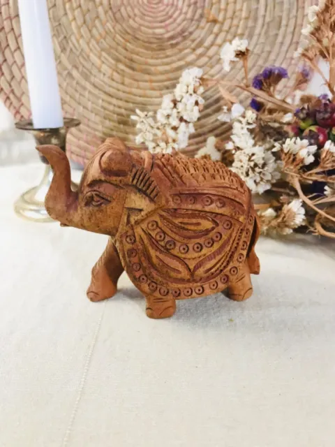 Hand carved wooden elephant figurine 8 cm / wood statue, wood carving, House dec