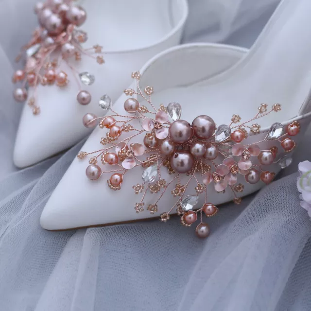 1 Pair Luxury Rosegold Pearl Bridal Shoe Clips Wedding Shoes Charm Decorations