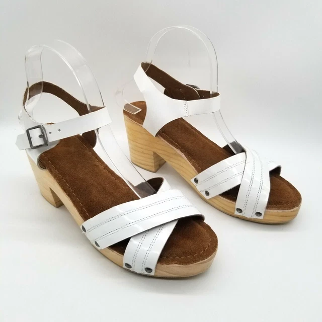 Urban Outfitters Womens Viv White Cross Strap Heel Slingback Sandals Size 8 M