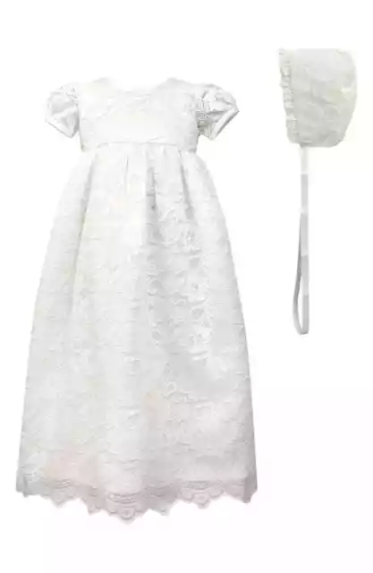 C.I. CASTRO & CO. Scalloped White Lace Christening Gown & Bonnet L28209 Sz 24 M