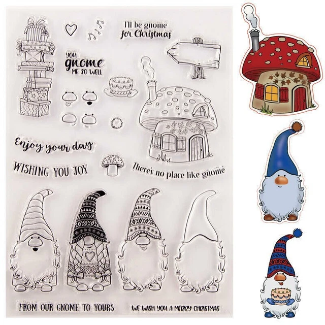 Mushroom House & Gnome Clear Rubber Stamp For Scrapbook Decorative Card Making