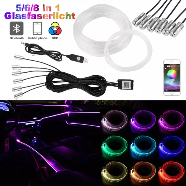 6M/8M/10M 5/6/8 LEDs Auto Ambientebeleuchtung Lichtleisten Streifen RGB APP USB