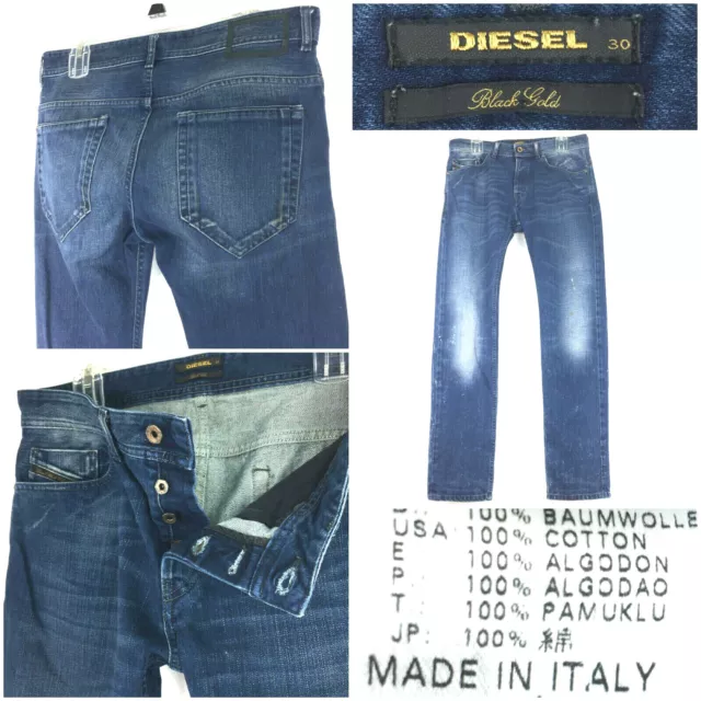 Diesel Black Gold Mens 30 (34 in Waist) Dark Blue Button Fly Cotton Jeans, Italy