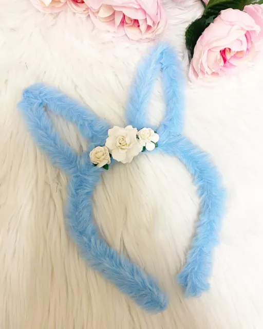 fluffy rabbit ears easter bunny floral flowers headband gift accessory