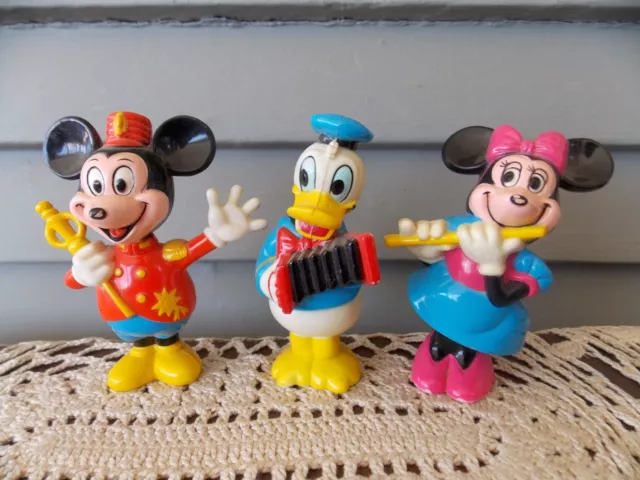 Lot of 3 Vintage Walt Disney Marching Band Figures Toys Mickey & Minnie Mouse