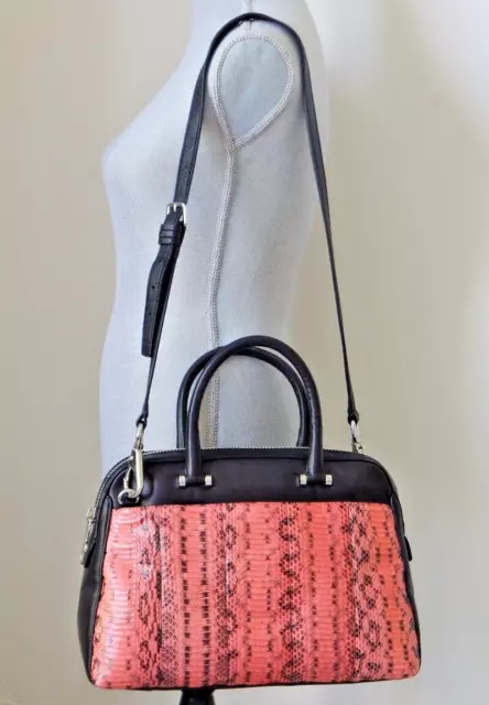 NWT MILLY Black Lambskin Dome Coral Watersnake Panel Embellished LG Satchel Bag