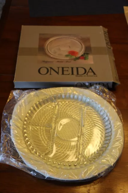 Oneida Silver Plate & Glass Relish Dish Tray Plate Ridgewood MIP