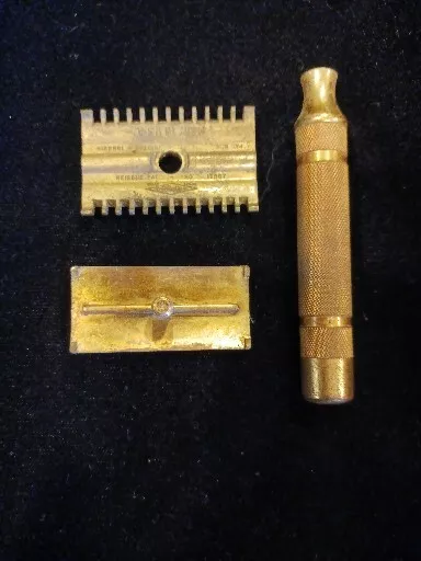 1930s Vintage Gillette Open Comb Gold Tone Safety Razor Patent #17567
