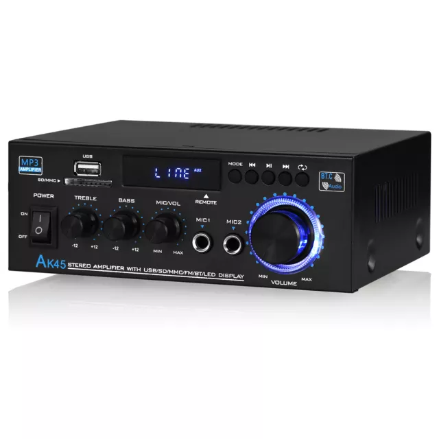2 Channel Bluetooth 5.0 Amplifier Receiver Karaoke Power Amp for Home/Car KTV FM