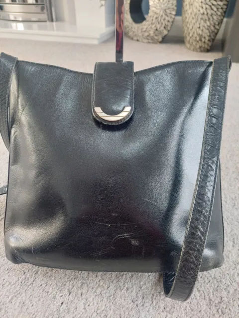 Vintage Jane Shilton Black Leather Crossbody Shoulder Bag Handbag 3 Compartments