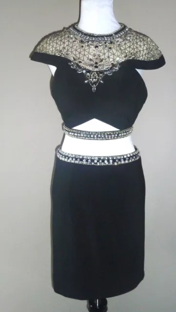 Robe formelle femme Rachel Allan bal noire deux pièces pierres bling 4