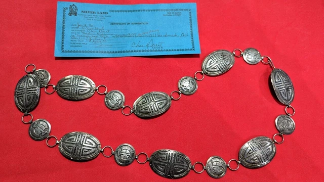 Vintage GENE GIBSON Sterling Silver Stamped Concho Belt w/COA
