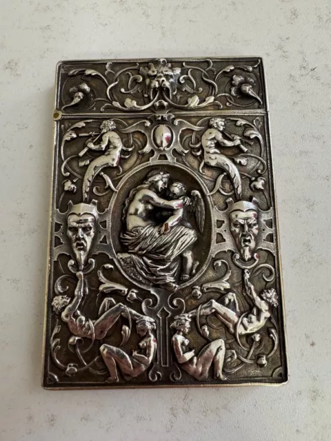 Antique Elkington & Co. Silver Plated Card Holder w/ Women Cherub Face & Figures