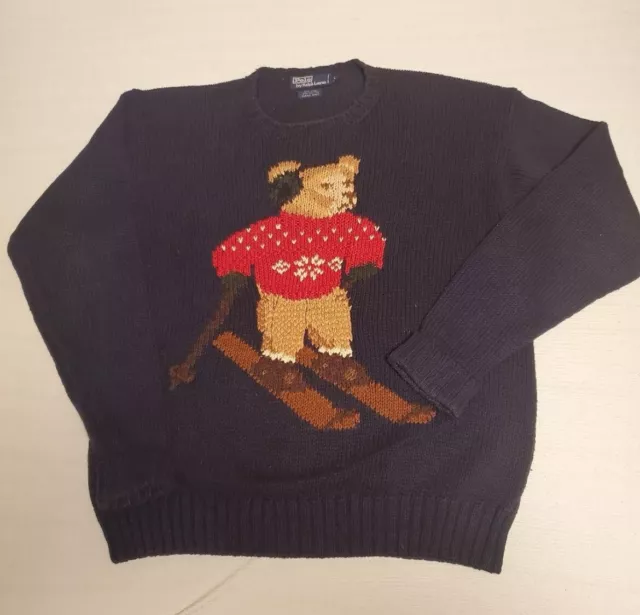 Vintage 90s Polo Ralph Lauren Polo Bear Nordic Hand Knit Sweater Large