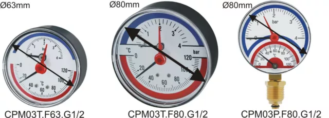 Thermomanometer temperature gauge thermometer manometer 1/2 " rear / side entry