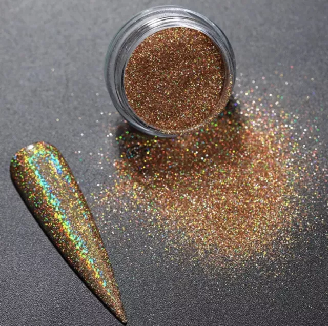 Holographic Gold Glitter Nail Powder Rainbow Shimmer Metallic Chrome Shiny Nails