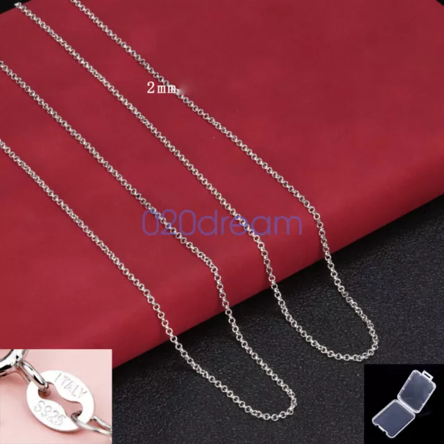 Real Solid 925 Sterling Silver Necklace 2.0mm Rolo Chain 14-28" Stamped Italy