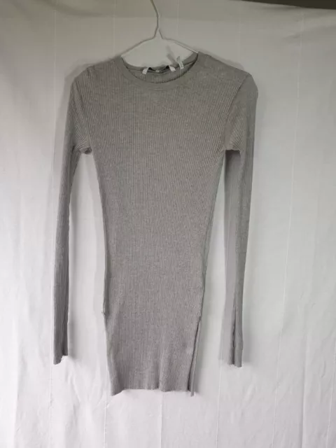 HELMUT LANG Grey Ribbed Crew Neck Tee Top Long Sleeve Sz XS