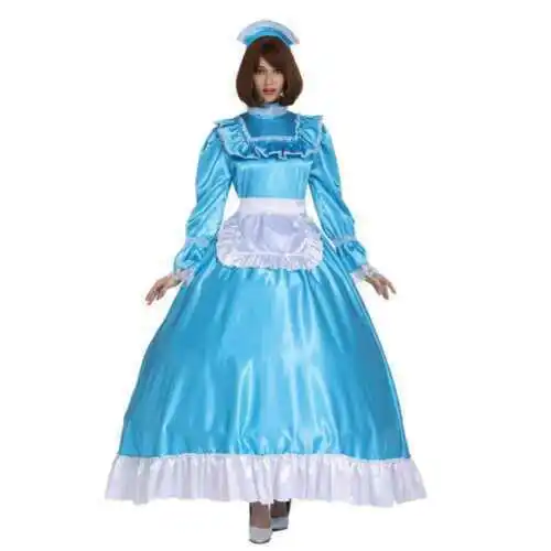 Blue Sissy Girl Maid Lockable Satin Long Dress Cosplay Costumes Tailor-made