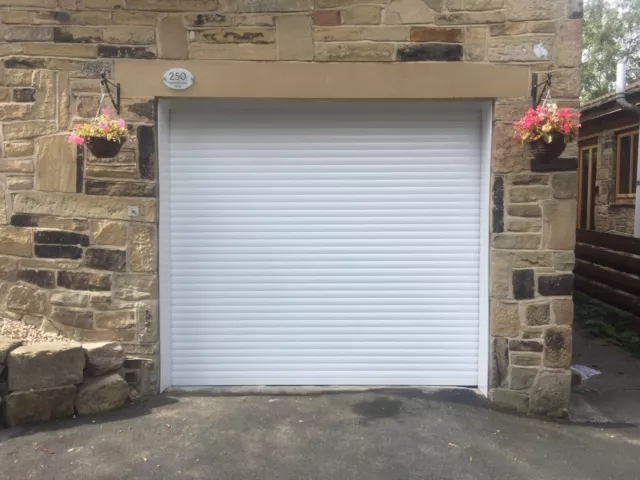 White Single Aluminium Insulated Electric Roller Garage door made in UK to size