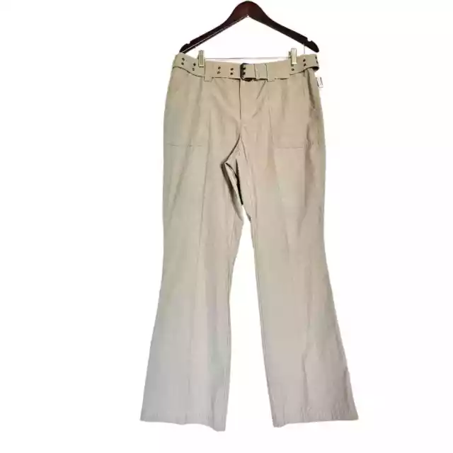 Liz Claiborne Belted Pants Womens Size 14 Khaki Y2K Loose Baggy Straight NWT