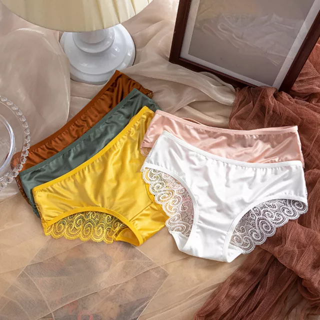 Femmes Satin Soyeux Slips Culottes Lingerie Sexy Sous-Vêtements En Dentelle 》