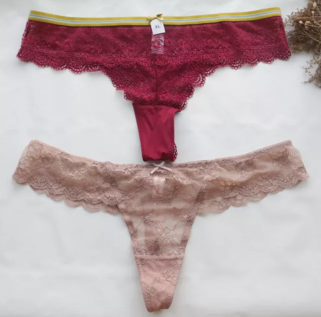 2 Pack Women Thongs Floral embroidery Mesh Underwear Hipster G-string Panties XL