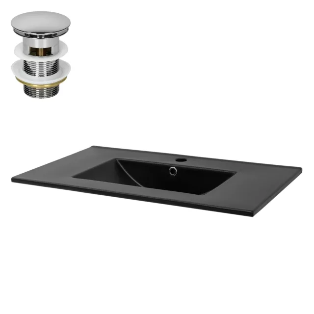 Vasque encastré 810x470 mm noir céramique lave-mains évier avec bonde de vidange