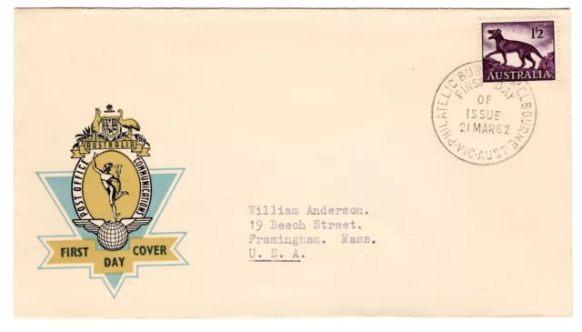 1962 Mar 21st.  First Day Cover. 1/2d Tasmanian Tiger.