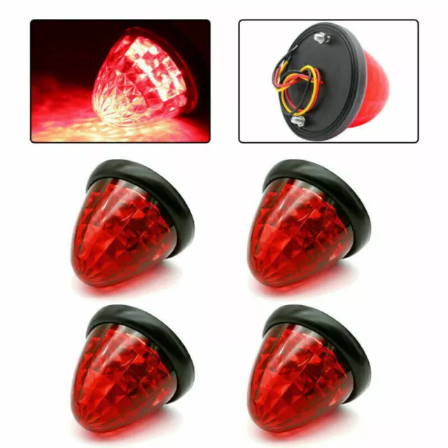 4X Red Round LED Side Marker Beehive Cone Lights for Peterbilt Truck Trailer 12V