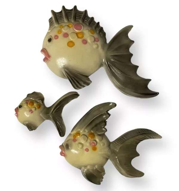 Vintage Lefton Chalkware Fish Wall Plaques - Retro MCM Decor Set of 3