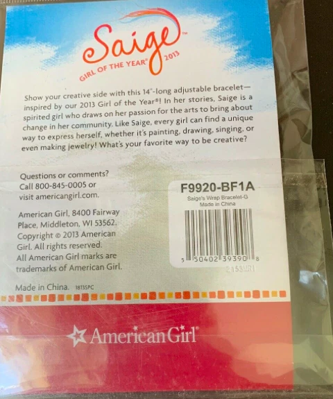 AMERICAN GIRL DOLL Red SAIGE WRAP BRACELET  Accessory for girls NEW in Package