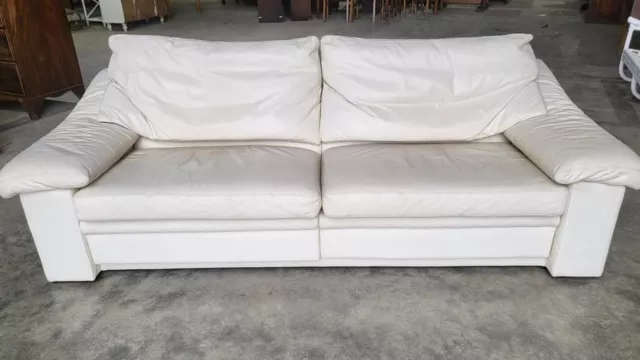 Italian 70's style modern cream leather sofa day bed adjustable head rests seats