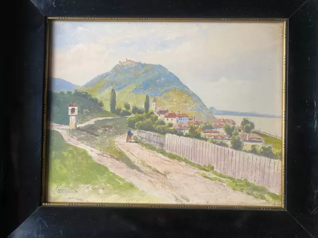 ::FRANZ MORO *1875 AQUARELL SÜDLICHE KÜSTE MIT FESTUNG °Wien Leopoldsberg ANTIK 2