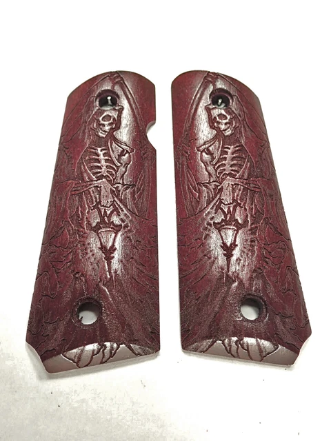Maple Grim Reaper 1911 Grips - Full Size Laser Engraved Pistol Grips
