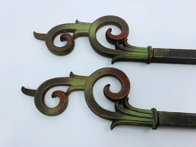 2 Vintage Victorian Art Deco Swing Arm Curtain Rods with Brackets 18 3/8” Long 4