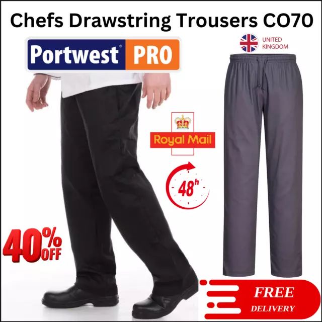 Portwest Chefs Drawstring Trousers Slate Grey Stain Resistant Unisex Paint -C070