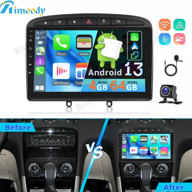 4G+64G Autoradio Für Peugeot 308 408 308SW RCZ Android 13 GPS NAVI CarPlay +Kam