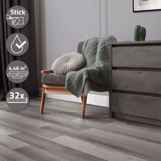 4,46 m² Suelo vinílico adhesivo PVC tarima de vinilo parquet laminado pino gris