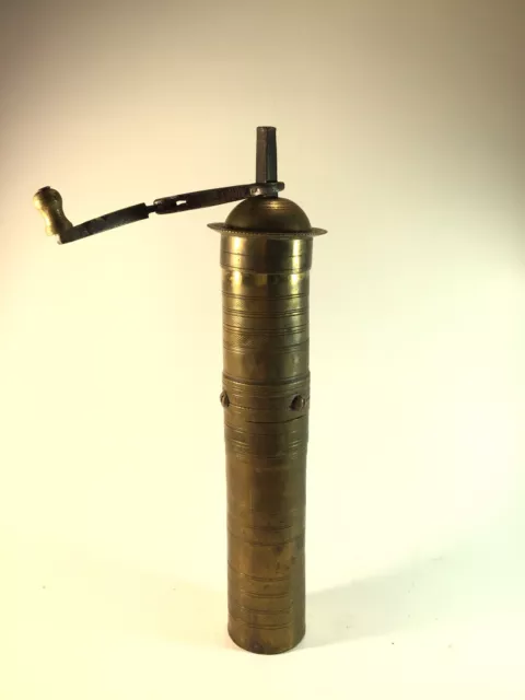 Antique Brass Turkish Coffee Grinder 11 1/2” Tall Hand Crank