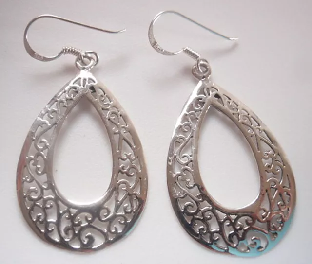 Filigree Teardrop Dangle Earrings 925 Sterling Silver